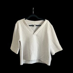 Monki Textured Cream V-Neck Blouse